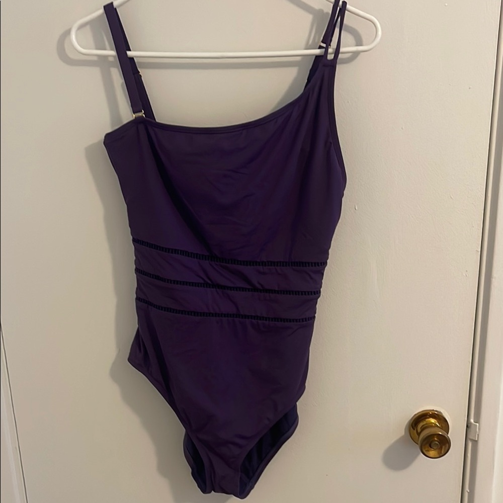 NWT Bleu Rod Beattie Purple Ruched One Piece Swimsuit